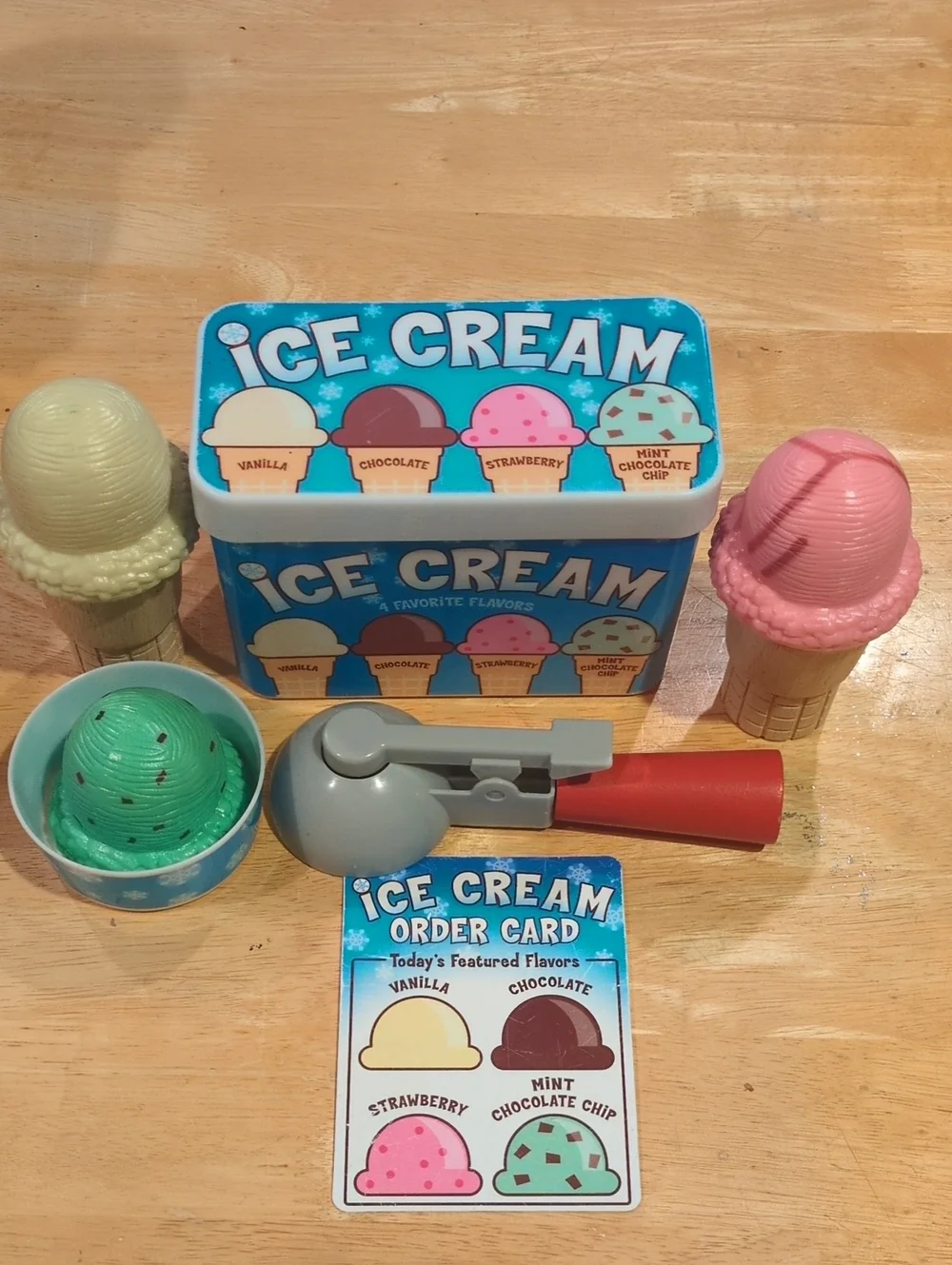 Classic Kids Ice Cream Playset with Blue Tin - Pink, Green, Cream & Gray Pieces